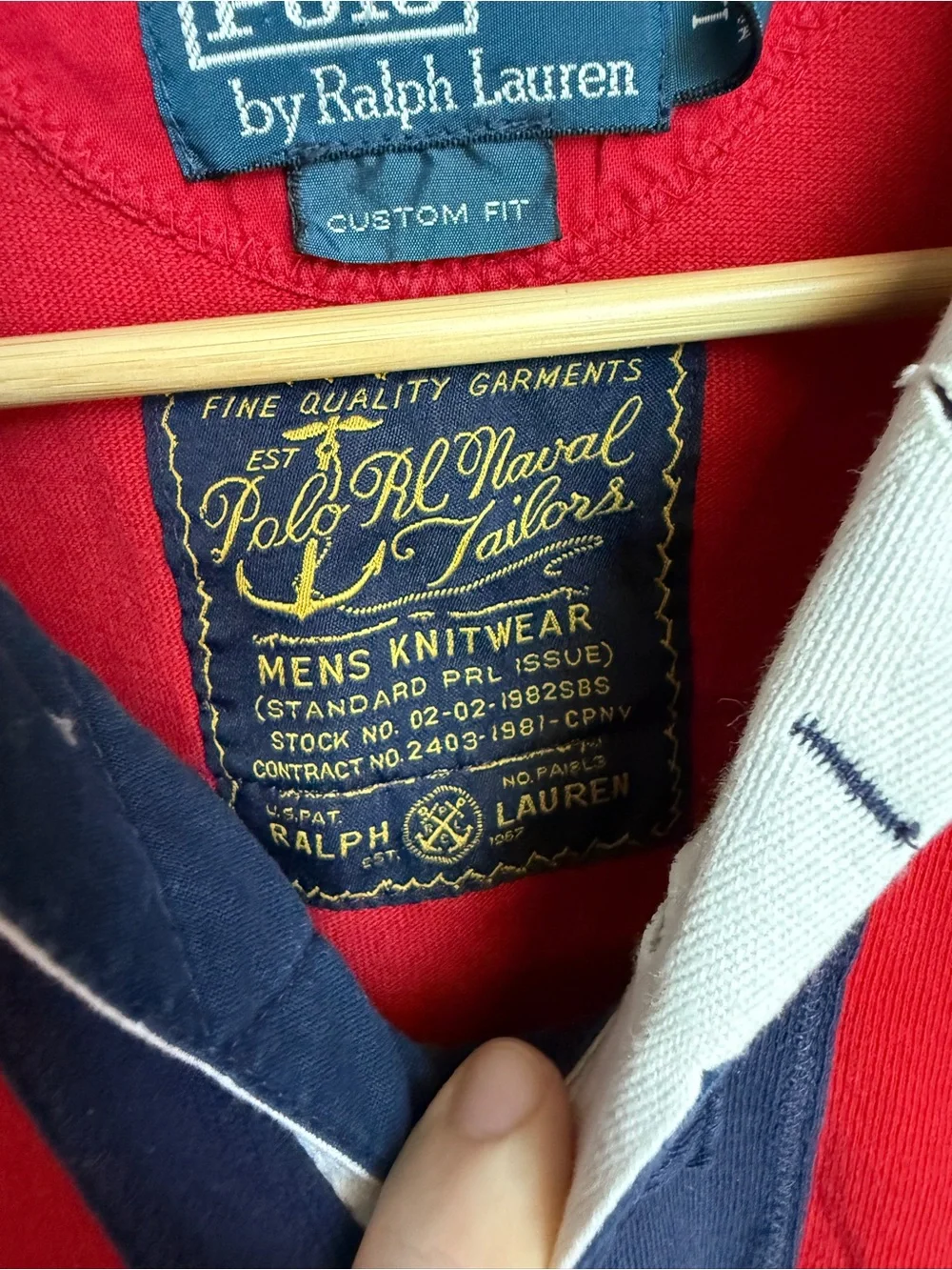 Polo by Ralph Lauren Red & Navy Cross-Panel Rugby Shirt with White Collar